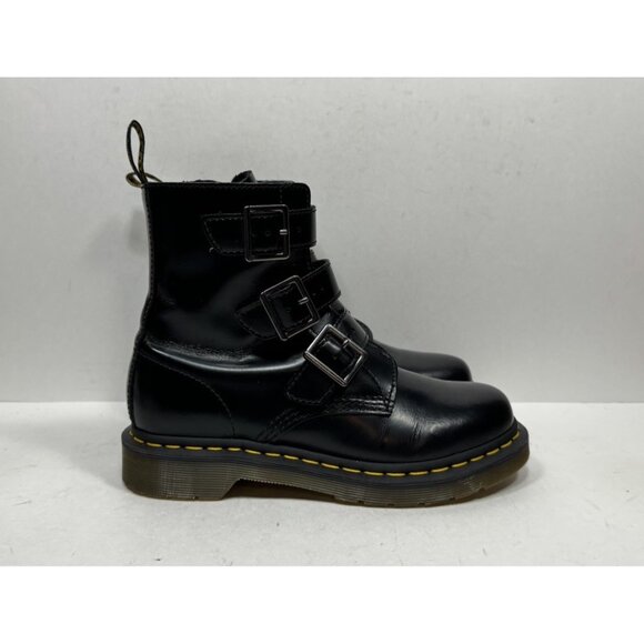 Doc Dr. Martens Blake Black Combat Buckle Zip Leather Boots Women’s Size 7 - Picture 1 of 8